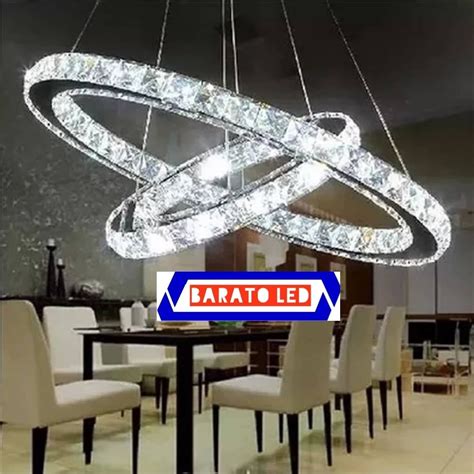 Lustre Moderno 2 Anéis Led Cristal Cores 60x40 Promoção 50 Mercado Livre