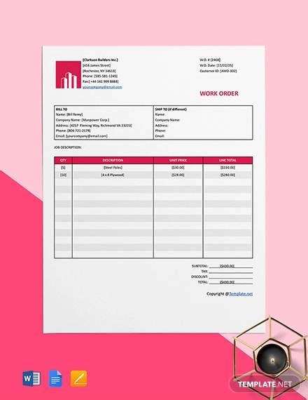 Free 9 Sample Construction Work Order Forms In Pdf