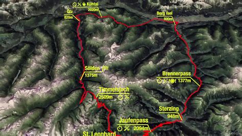Von der ötztaler gletscherwelt zieht sich die runde ins kühtai (2.020 m) hinunter nach innsbruck und anschließend über den brennerpass (1.370 m. Ötztaler Mopedmarathon - Streckenverlauf - YouTube