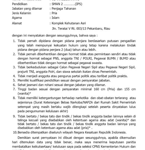 Atau mungkin memerlukan suatu rekomendasi terlampir dari pihak tertentu juga perlu surat pernyataan. Contoh Surat Lamaran Cpns Rokan Hilir - Download Contoh ...