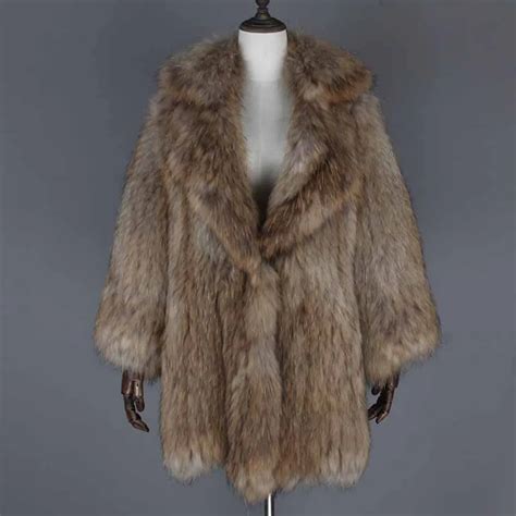 100 genuine raccoon fur coat real raccoon fur knitted overcoat natural fur coat turn down