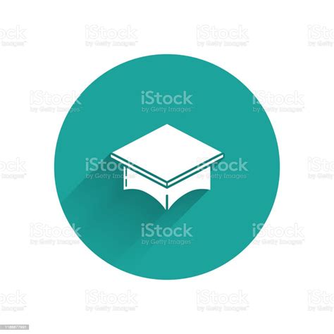 White Graduation Cap Icon Isolated With Long Shadow Graduation Hat With