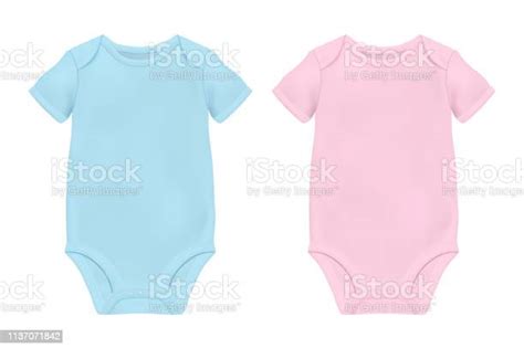 Vector Realistic Blue And Pink Blank Baby Bodysuit Template Mockup