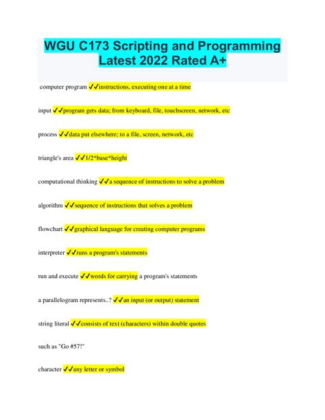 Wgu C173 Scripting And Programming Latest 2022 Rated A
