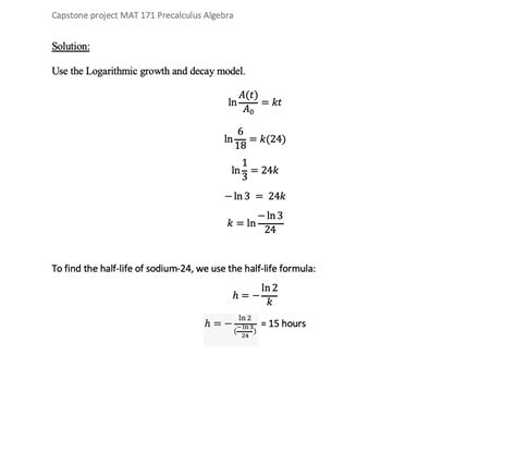 Capstone Project Mat 171 Precalculus Algebra