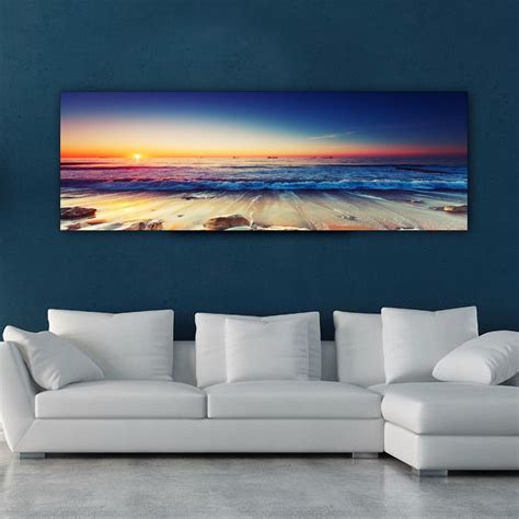 Framed Canvas Prints Ocean Sunset Sundown Beach View Ocean Orange Wave
