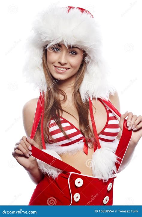 Sexy Meisje Dat De Kleren Van De Kerstman Draagt Stock Foto Image Of