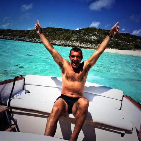 Antonio Banderas Poses Topless On Holiday In The Bahamas