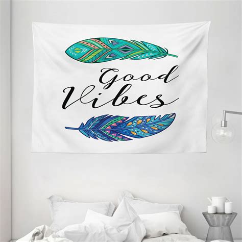 Good Vibes Tapestry Boho Art Style Feathers With Ethnic Feathers Hand