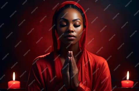 Premium Ai Image African American Woman Praying Hands Folded Against