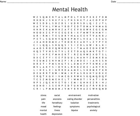 Printable Mental Health Word Search Puzzles Word Search Printable