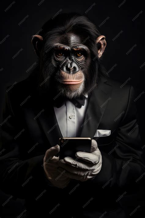 Premium Photo A Fictional Portrait Of A Chimpanzee On The Phone