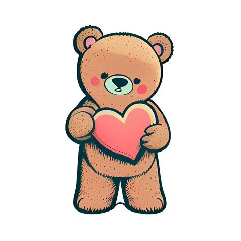 Cute Teddy Bear Holding Heart Cartoon Isolated On A Transparent