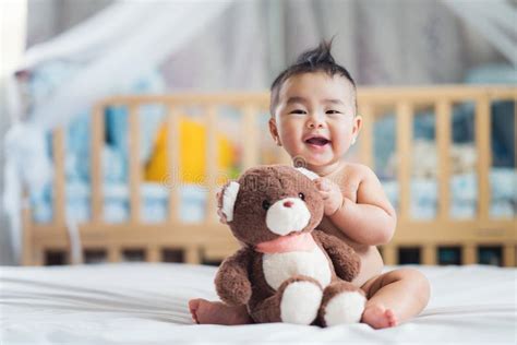 Asian Baby Sit With Teddy Bear Stock Image Image Of Babies Girl