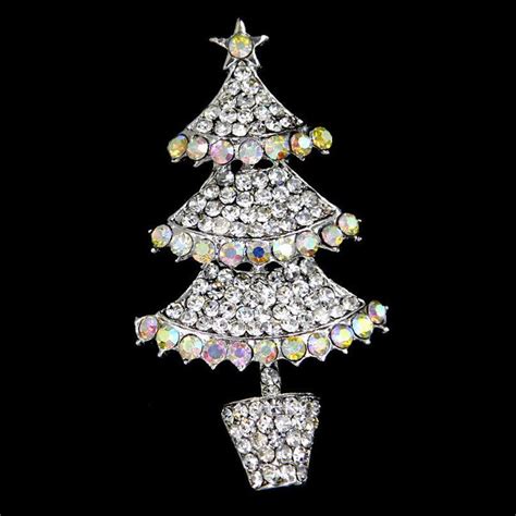 119 1pc Ab Clear Rhinestone Silver Tone Christmas Tree Brooch Pin Xmas T Jewelry Ebay