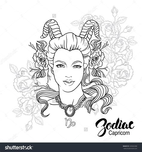 Zodiac Capricorn Girl Coloring Page Shutterstock 329026388 Coloring