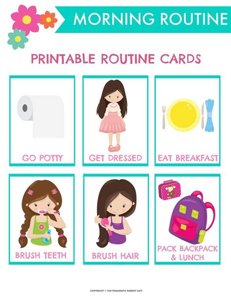 Morning Routine Chart And Cards Girls Parentingtipscharts Morning