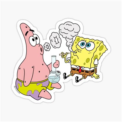 Spongebob And Patrick Smoking Weed Cannabis Cartoon Art Sticker For