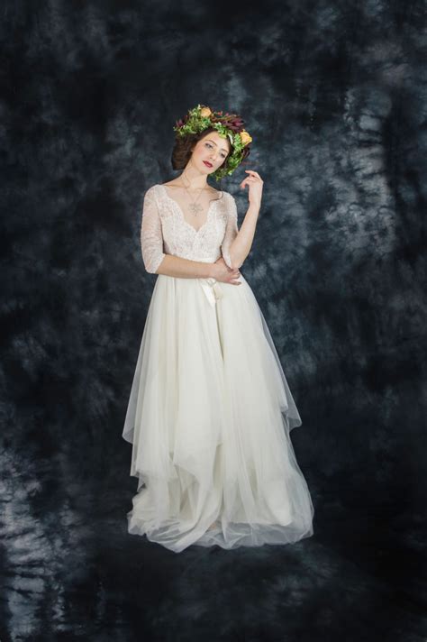 Ivory Lace Bohemian Wedding Dress Boho Wedding Dress Long