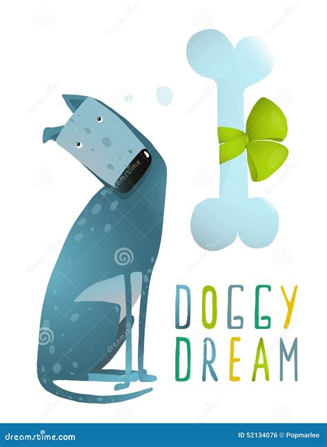 Dog Sitting Dreaming Of Bone With Green Ribbon Stock Vector