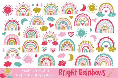 Cute Bright Rainbows Clipart Graphics Graphic By VR Digital Design
