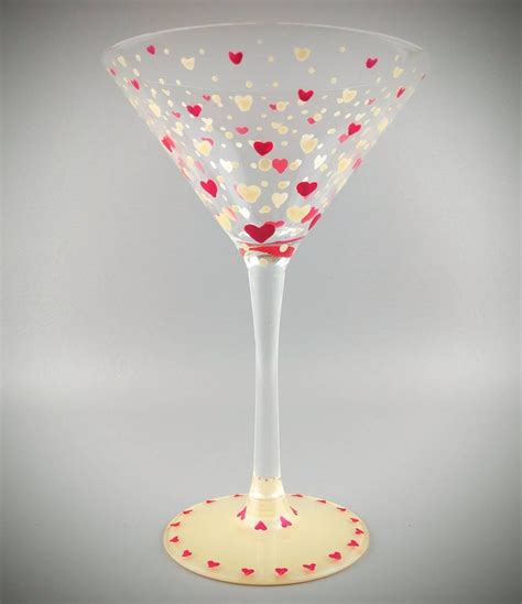 Heart Themed Martini Glass Hand Painted Valentines Day Etsy