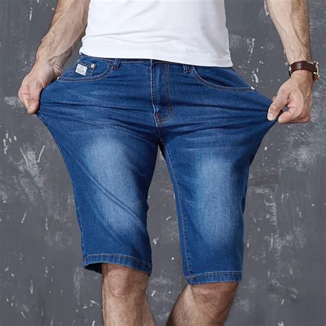 Sulee Brand 2018 High Stretch Shorts Men Blue Jeans Straight Shorts Jean Bermuda Male Denim