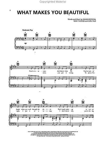 What Makes You Beautiful By One Direction Sheet Music For Piano