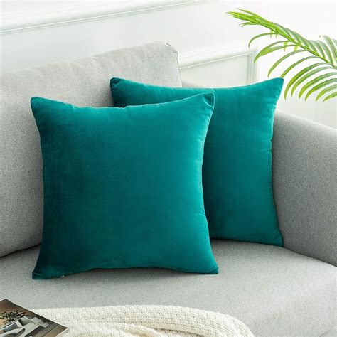 Wlnui Set Of 2 Large Soft Velvet Teal Blue Pillow Covers