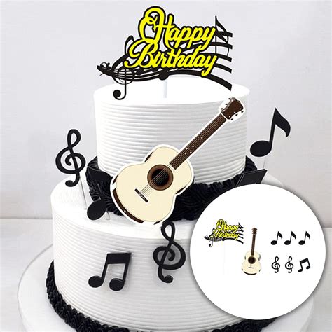 Buy 4 Sets Rock Star Happy Birthday Cake Topper Music Notes Cupcake