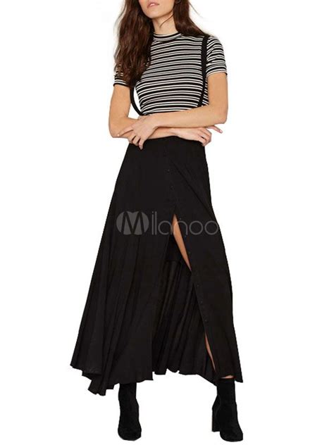 Black Maxi Skirts Split Pleated Long Suspender Skirts In 2020 Maxi