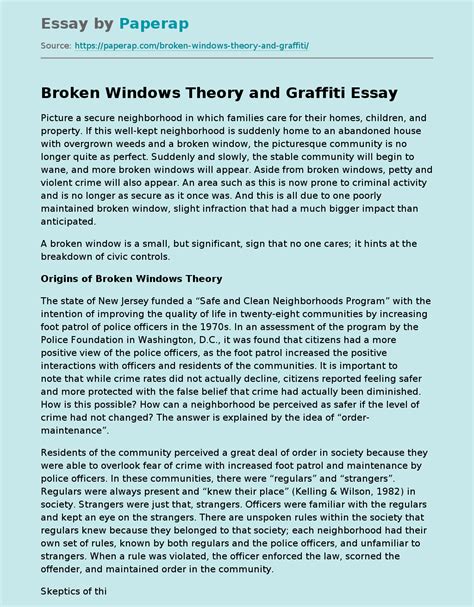 Broken Windows Theory And Graffiti Free Essay Example