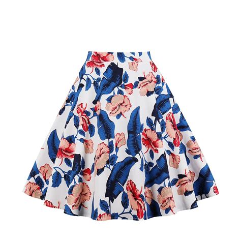 Retro Plus Size Floral Print Skirts Womens High Waist Vintage Skirt