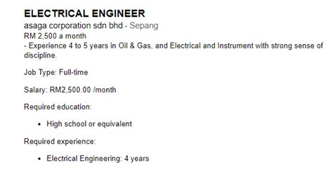 Cacar,) 23100 paka, terengganu malásia. Oil &Gas Vacancies: ELECTRICAL ENGINEER -Asaga corporation ...