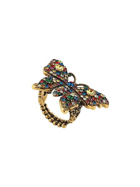 Gucci Crystal Studded Butterfly Ring In Metallic Lyst