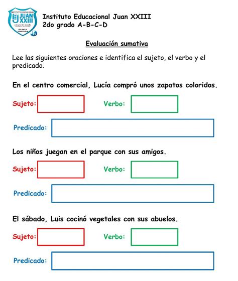 La Oración Sujeto Verbo Y Predicado Worksheet Spanish Chart Line