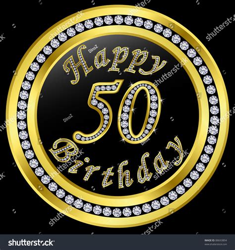 Happy 50th Birthday Golden Icon Diamonds Stock Vector 88693894