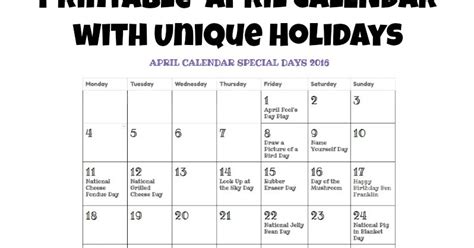 April Calendar Of Special Days And Holidays For Curriculum Planning