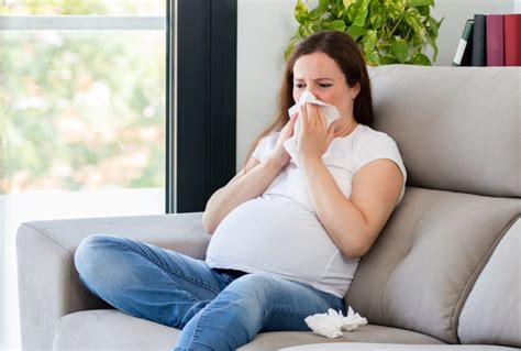 Ill Pregnant Woman Coughing Sitting On A Couch The Pulse