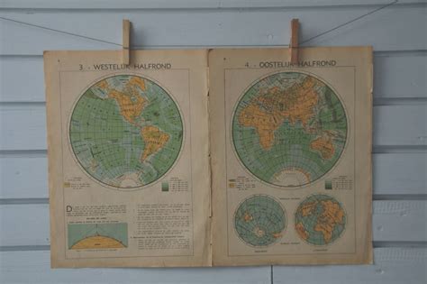 1941 Vintage World Hemispheres Map Etsy