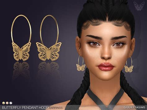 Sims 4 — Butterfly Pendant Hoop Earrings By Giuliettasims — 3