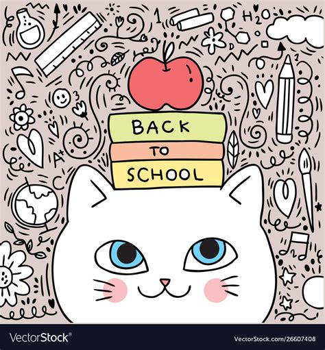 Cartoon Cute Back To School Cat And Book Vector Image