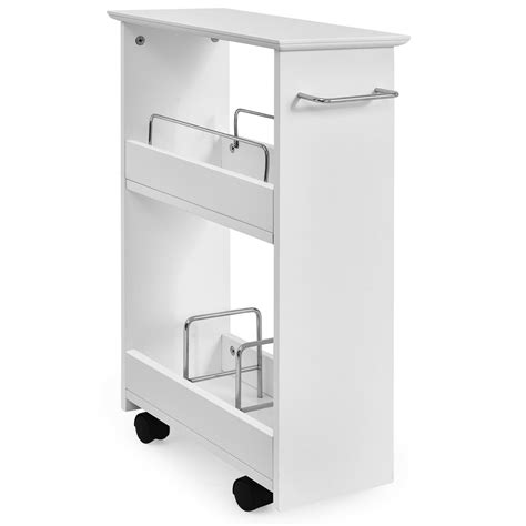gymax slim rolling storage cart 3 tier bathroom cabinet mobile shelving unit w handle
