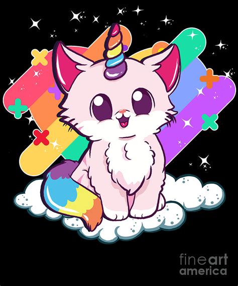 Cute Unicorn Cat Adorable Magical Rainbow Kitty Digital Art By The