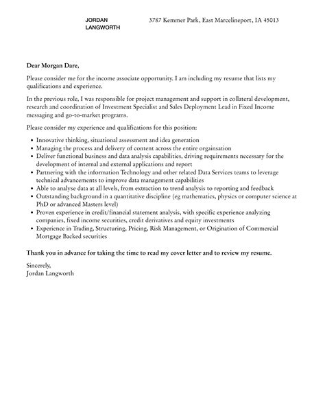 Income Associate Cover Letter | Velvet Jobs