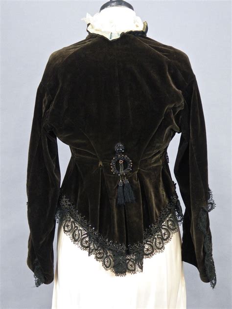 antique victorian edwardian brown velvet lace jacket fit and flare embellished 1900s ladies