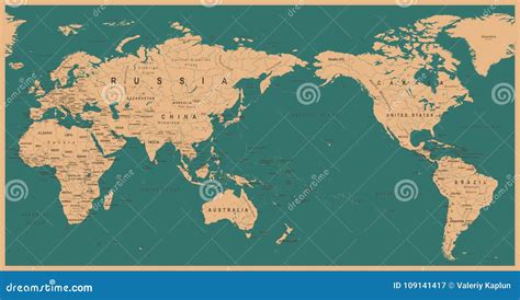 El Mapa Del Mundo Político El Pacífico Del Vintage Se Centró Stock De