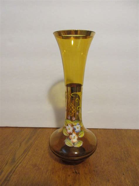 Vintage Amber Glass Bohemian Style Glass Bud Vase