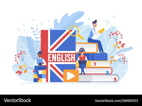 People Learning English Isometric Royalty Free Vector Image