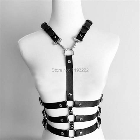 sexy punk gothic handcrafted halter choker harness leather body bondage underbust 3 row waist